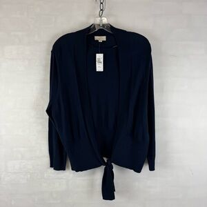 LOFT Navy Tie Front‎ Open Cardigan Sweater XL Lightweight Knit NWT